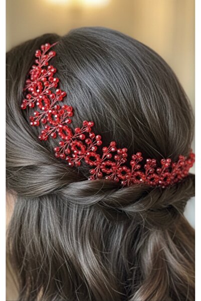 Store Gelin saç ve türban aksesuar özel gün taç kırmızı renk