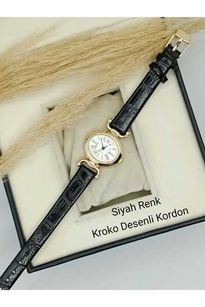 Classy Sharm Model Siyah Kroko Desenli Kordon Özel Tasarım Kadın Kol Saati bb0057