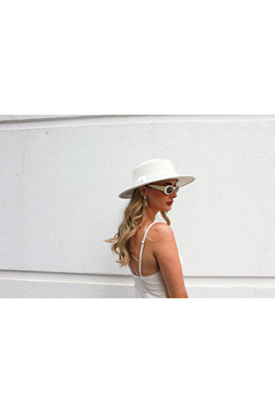 nuit İncili Gelin Şapkası / Nikah şapkası / Gelin aksesuarı / Beyaz Boater Şapka