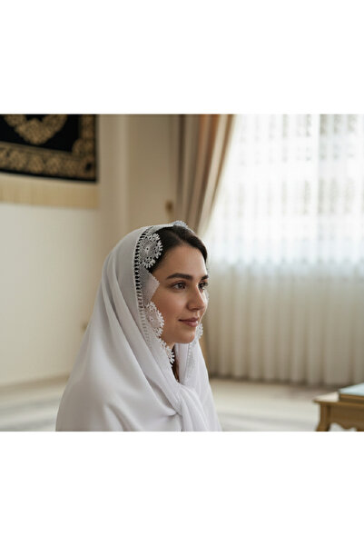 arzumçeyiz Eșarfă Mevlüt brodată manual, 140*70 cm, culoare-alb murdar