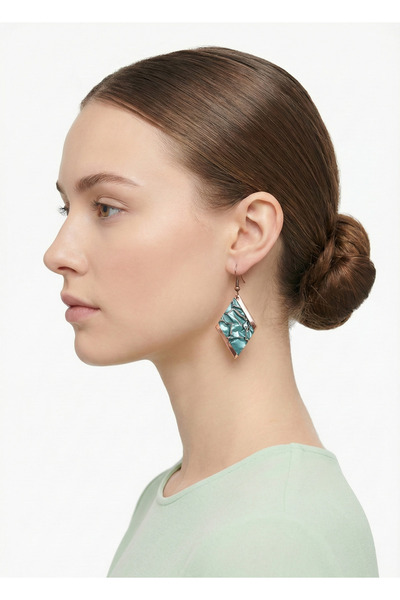 Miray hediyelik El Işi Turkuaz Mineli Bakır Küpe