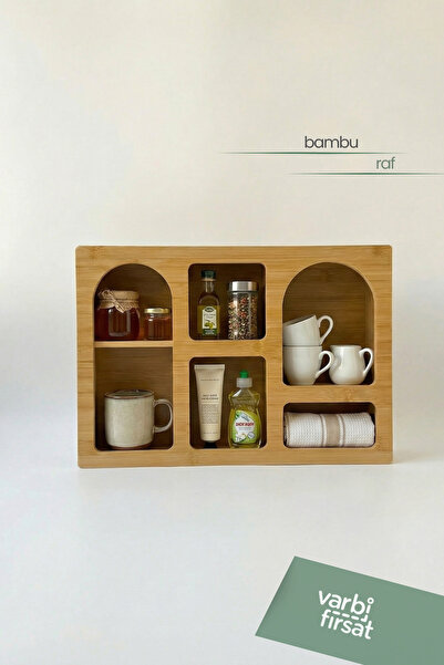 Varbifırsat 40×28 cm Bambu Dekoratif Duvar Rafı
