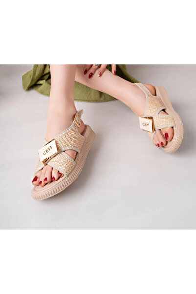 ZENGEZUR MALL Sptrns Cate Beige Straw Skin Sandals (152408) (Size: 37)
