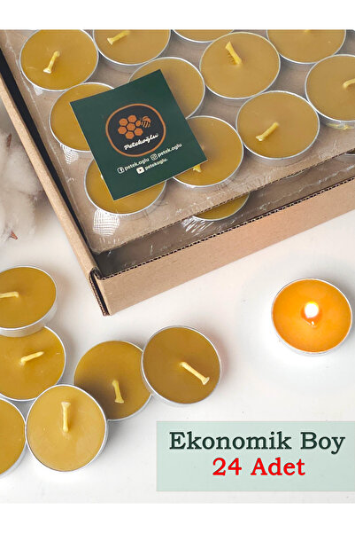 Petekoğlu 24’lü Ekonomik Balmumu Tealight Mum – 3.5 cm – %100 Doğal Arı Balmumu, El Yapımı, Yaklaşık 2 Saat