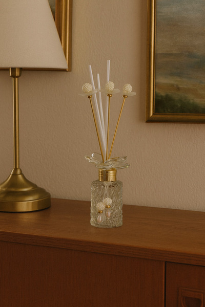 Nunevva Küpeli Kristal Taşlı Ve Desenli Dekoratif Çubuklu Oda Kokusu Şişesi–K...