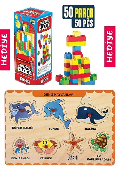 MAKETÇİNİZ Ahşap Tutmalı Eğitici Yapboz Puzzle Deniz Hayvanları+Hediye 50 Par...