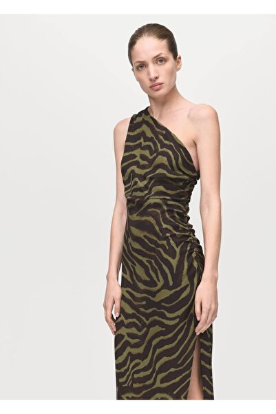 MANGO Woman Desenli asimetrik elbise