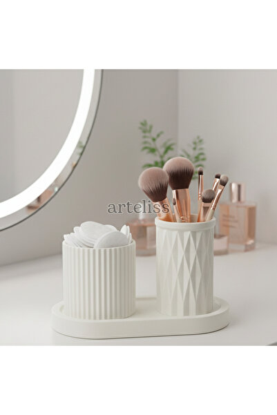 Arteliss Sunum Tepsili Kapaklı Organizer Büyük Kavanoz Silindir Mini Vazo Seti | Dekoratif Düzen Seti