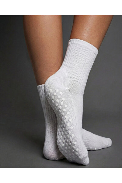 FENRA STUDIO White Women's Socks with Anti-Slip Soles for Home, Yoga, Pilates...