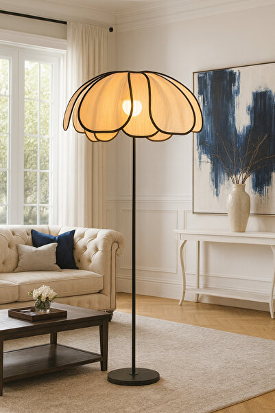 Buiva Modern Lambader İskandinav Boheme Jumeria Burenze Dekoratif Lambader Metal Gövde Ekru Kumaş Abajur