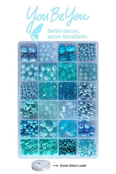 By MO Accessories YENİ SEZON Mavi Boncukla Takı Yapma Hobi Seti - Boncukla Kendin Yap - Hobi Seti -Bileklik Kolye Takı