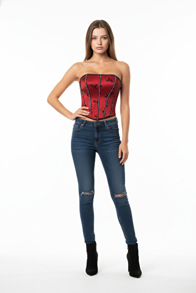 Mournbelle Gotik Kurdele Motifli Puantiyeli Pullu Korse