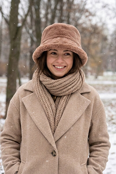 Kapin Camel Peluş Bucket Kova Şapka