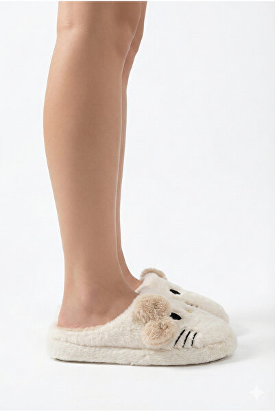 StWenn Hello Figured Ribbon Detailed Fluffy Animal Figured Slippers Women's Home Slippers