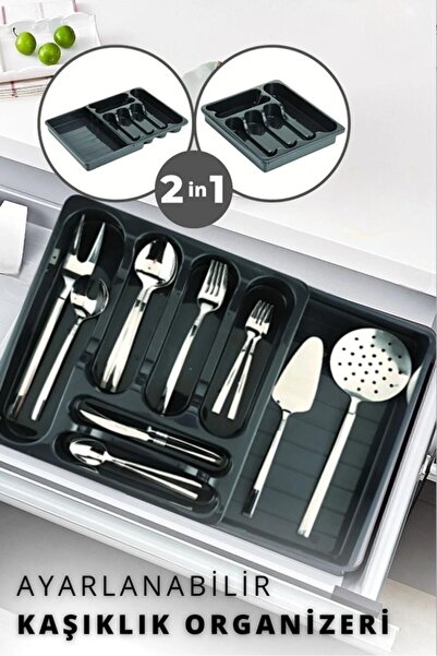 GLOW LUXE Adjustable Sliding Cutlery Holder with Hidden Compartment (Sliding ...