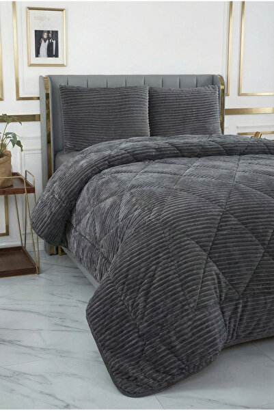 ALTINPAMUK Wellsoft Double Quilt Set 195X215 Anthracite with Pillowcase Gift