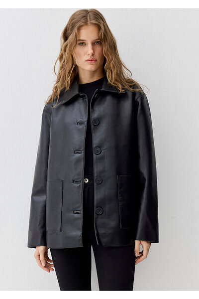 Mavi Black Faux Leather Jacket Regular Fit / Regular Cut 1110734-900