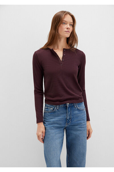 Mavi Langärmliges Basic-T-Shirt in Weinrot, schmale Passform / Slim Fit 1613621-70223