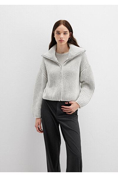 Mavi Graue Strickjacke mit Reißverschluss, Oversize / Weiter Schnitt 1710806-86426