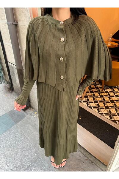 TOFAN TRİKO Double Set with Cape Detail