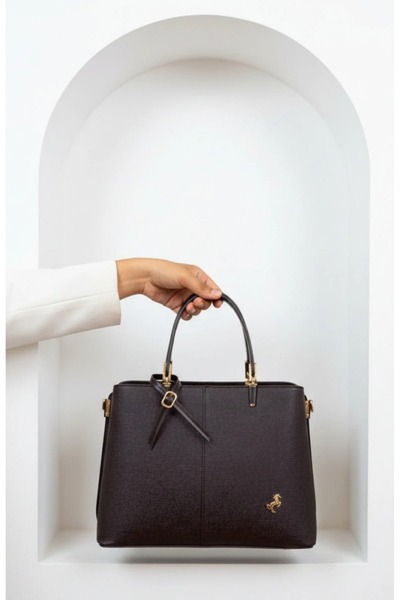 H&D COLLECTİON Miami Polo Black Shiny 3 Compartment Long Crossbody Shoulder & Handbag (32X23Cm)