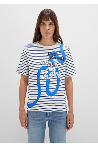 Mavi Bugs Bunny Printed Striped White T-Shirt Regular Fit / Regular Cut 1613668-86676