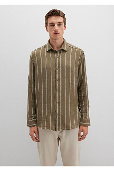 Mavi Πράσινο πουκάμισο με ρίγες από λινό μείγμα Regular Fit / Κανονική εφαρμογή 0211730-91111