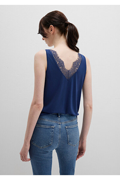 Mavi Tencel TM Marineblaues Modal-Unterhemd mit Spitzendetail, schmale Passform / eng anliegend 1613215-70491