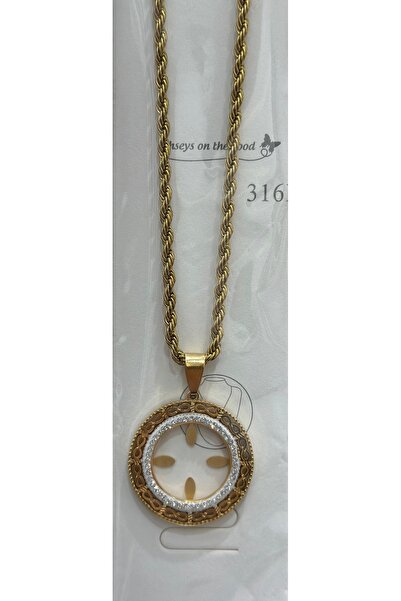 stainles steel Stainless Steel Zirkon Taşlı 316 L Çelik Çeyrek Altınlık Kolye...