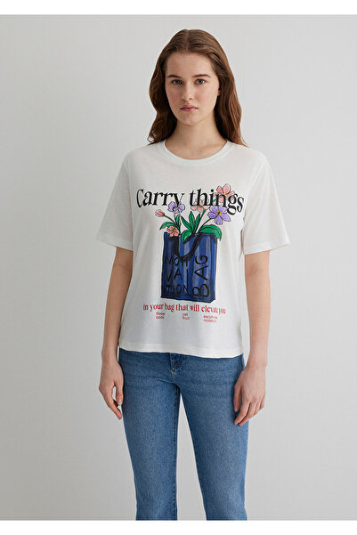 Mavi Μπλουζάκι εκρού με φλοράλ εμπριμέ κανονική εφαρμογή 1613494 -70057