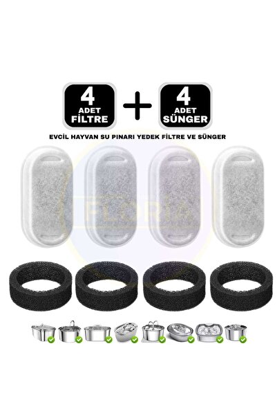 Floria Çelik Su Pınarı 4'lü Yedek Filtre 4 Adet Beyaz Filtre 4 Adet Siyah Fil...