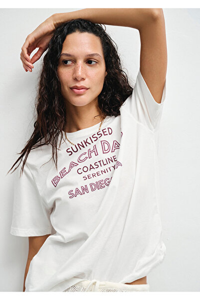 Mavi Τυπωμένο T-Shirt Ecru Regular Fit 1613183 -70057