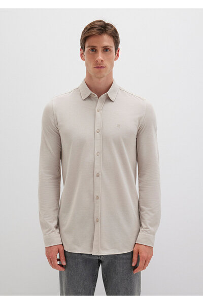 Mavi Beigefarbenes Strickhemd mit tailliertem Schnitt 0210294 -70145