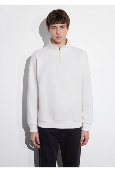 Mavi Hanorac de bază alb - semi-fermoar, 0S10278-70057