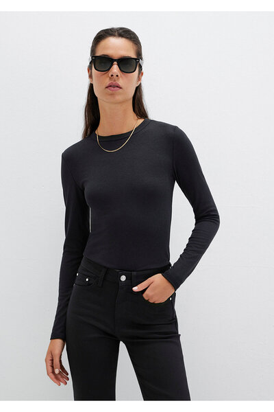 Mavi Μακρυμάνικο Μαύρο Βασικό T-Shirt Εφαρμοσμένο / Κομμένο στο σώμα 1612817 -900