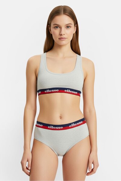 Ellesse Women 2 Pieces Brand Logo Bralette And Underwear Set, Grey