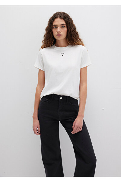 Mavi Biała koszulka z nadrukiem z logo Regular Fit / Normalny krój 1601185-33389