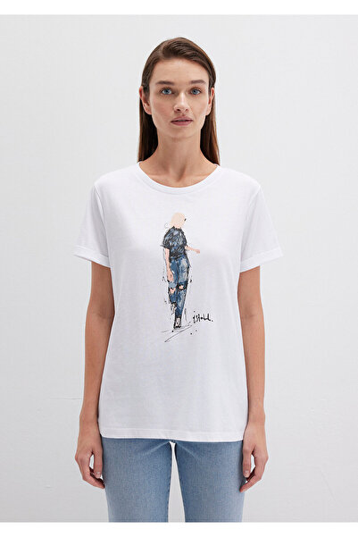 Mavi Biała koszulka dżinsowa z nadrukiem dla dziewczynek, Stambuł, regularny krój / normalny krój 1610222-620