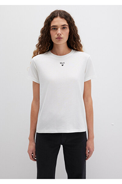 Mavi Biała koszulka z nadrukiem z logo Regular Fit / Normalny krój 1601185-33389