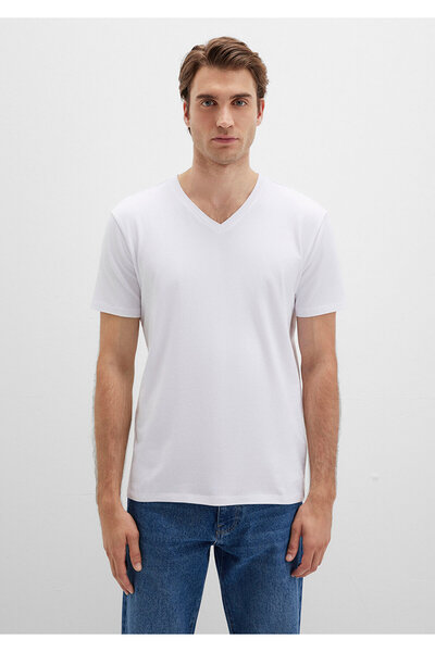 Mavi Weißes Stretch-T-Shirt mit V-Ausschnitt - Taillierter Schnitt061748-620