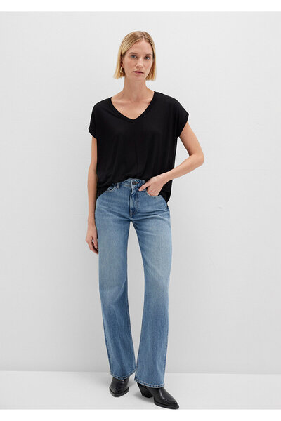 Mavi Černé viskózové tričko s výstřihem do V -RegularFit 166449 -900