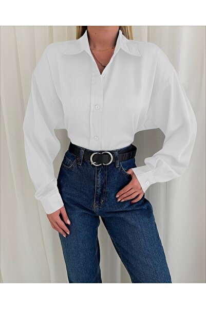 Modamorfo Овальний виріз, ґудзики, сатинова сорочка - біла
