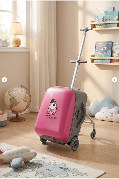 Heybee Luggages Çocuk Valizi Sevimli Canavar Oturulabilir Pembe Seyahat Bavulu