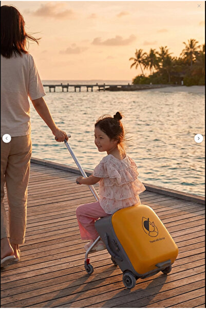 Heybee Luggages Çocuk Valizi Sevimli Ördek Oturulabilir Sarı Seyahat Bavulu