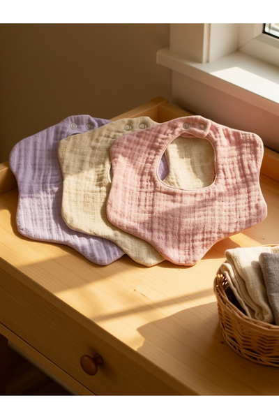 3-Piece 100% Organic Cotton 8-Layer Multi Muslin Flower Baby Girl Saliva Bib,Collar (MODEL1)