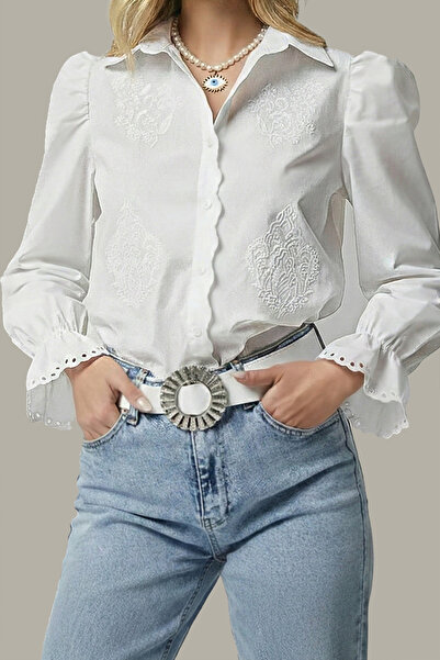 Fumel Cămașă vintage prințesă albă cu scoici de damă