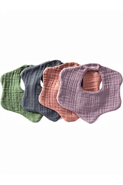 4-Piece 100% Organic Cotton 8-Layer Multi Muslin Flower Baby Saliva And Food Bib, Scarf, Collar