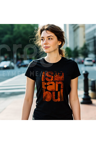 Crea Eymer Wear تي شيرت اسطنبول وايتد ديجيتال بي مطبوع من القطن برقبة دائرية ...