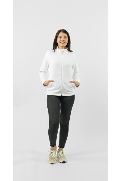 Masstex White Maia sweatshirt for women – warm microfleece, hoodless design