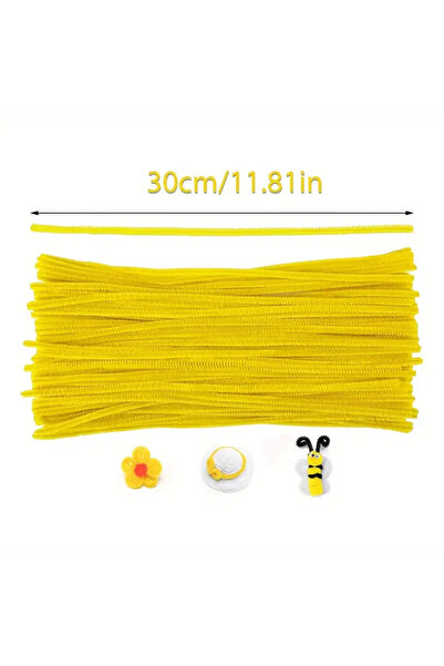 Butik 100 Adet Sarı Şönil, Çiçek Yapımına Uygun Tüylü Tel, 30 Cm 6 Mm